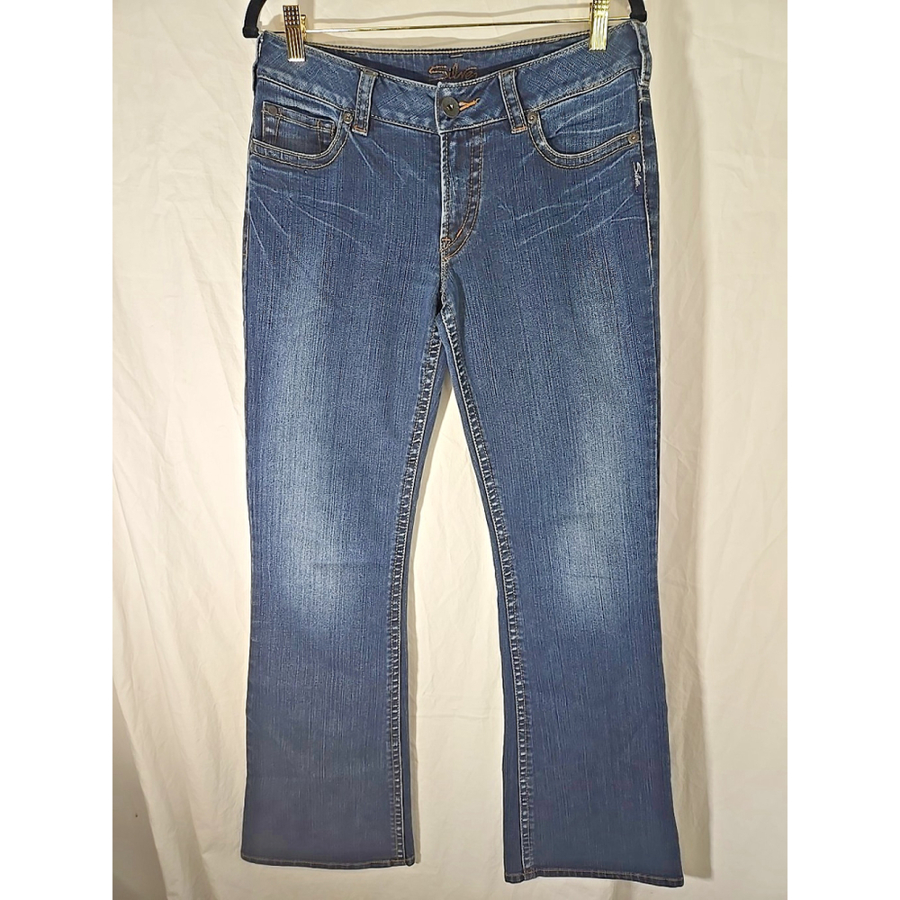 Silver Suki Bootcut Jeans Size 30 Low Rise Mid Wash Flare Denim Fitted - Picture 2 of 7